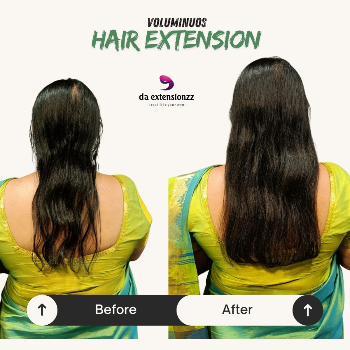 Long, thick hair extensions suited to a bridal jadai at DA Extensionzz, Chennai