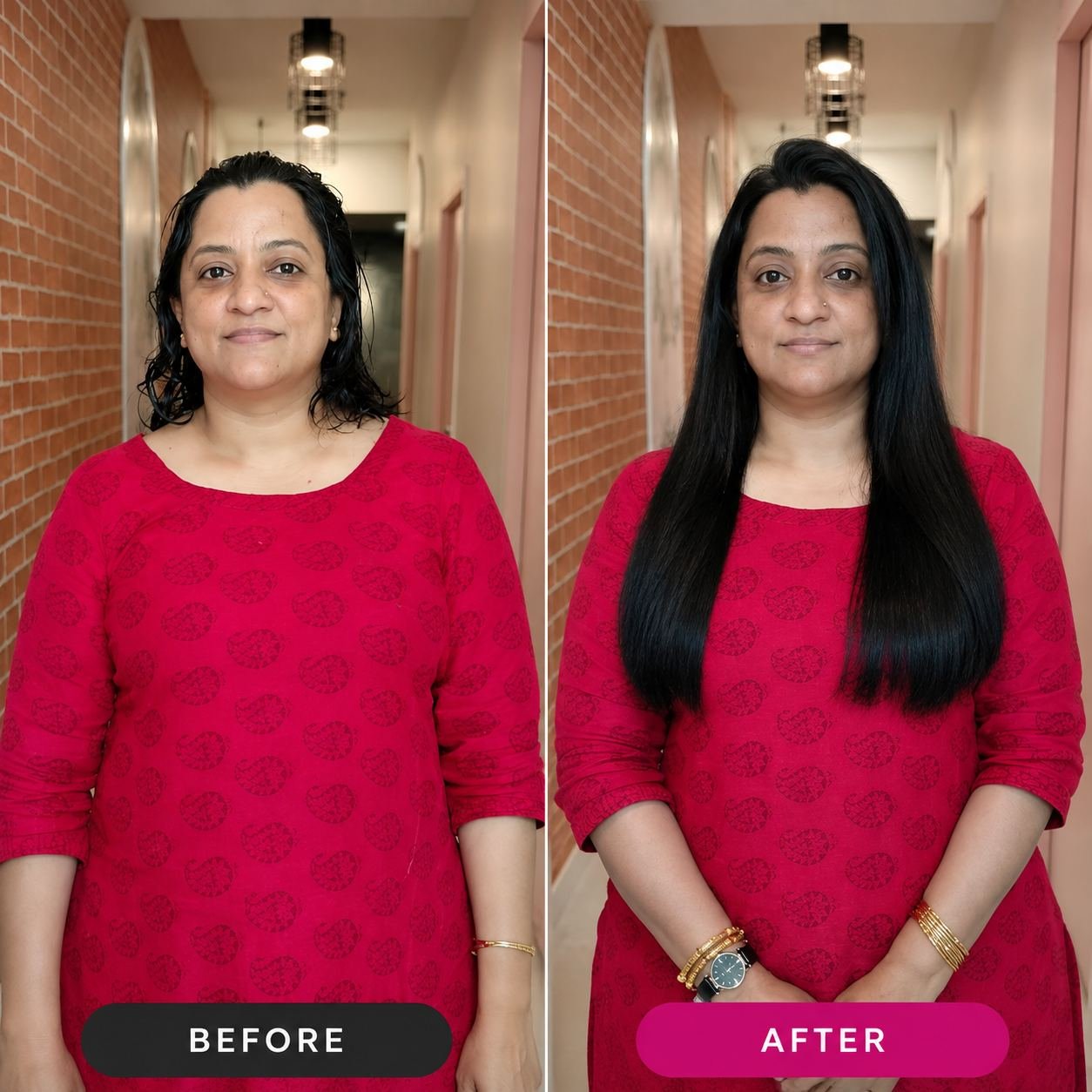 Before and after hair transformation 1 at DA Extensionzz Chennai