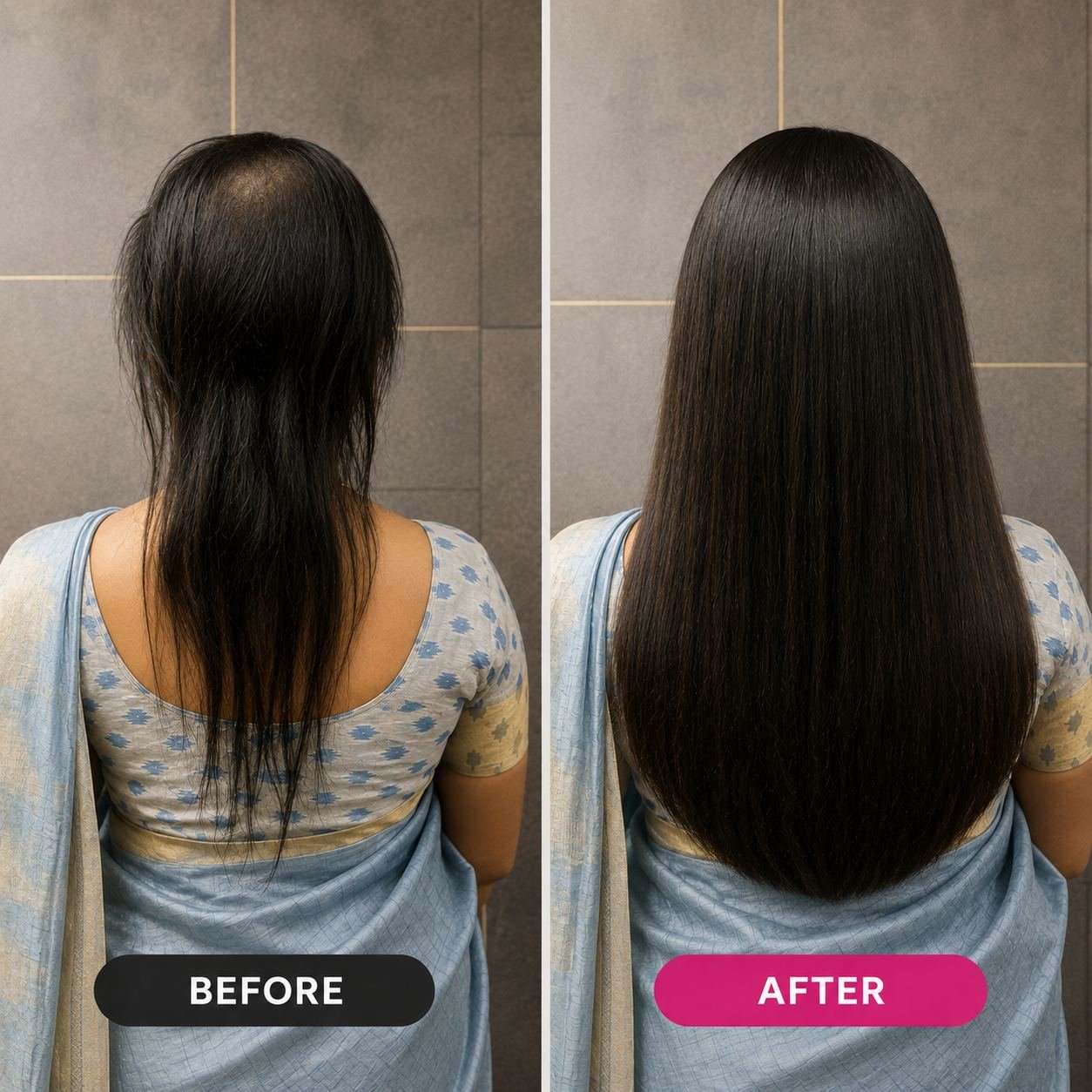 Before and after hair transformation 2 at DA Extensionzz Chennai